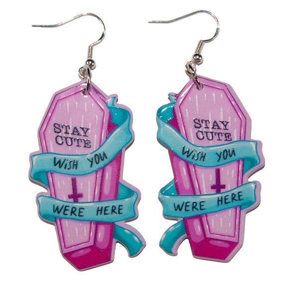 3/$25 Goth Stay Cute Coffin Resin Earrings hypoallergenic nickel free 925 - Picture 1 of 3